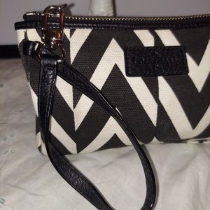 Cole Haan Black and White Canvas and Leather Wristlet